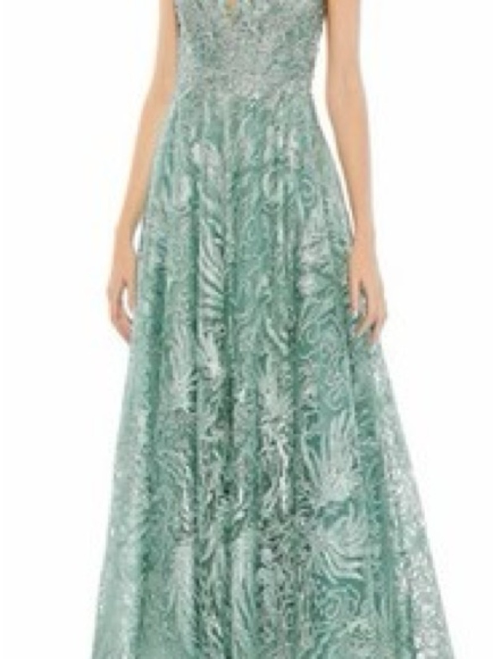 Elegant Mac Duggal Green Lace Evening Gown